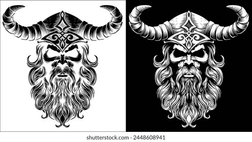 A Viking warrior or barbarian gladiator man mascot face looking strong wearing a helmet. In a retro vintage woodcut style.