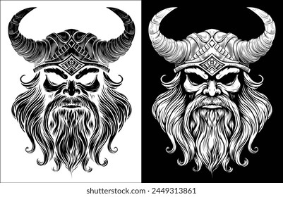 A Viking warrior or barbarian gladiator man mascot face looking strong wearing a helmet. In a retro vintage woodcut style.