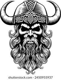 A Viking warrior or barbarian gladiator man mascot face looking strong wearing a helmet. In a retro vintage woodcut style.