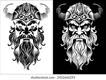 A Viking warrior or barbarian gladiator man mascot face looking strong wearing a helmet. In a retro vintage woodcut style.