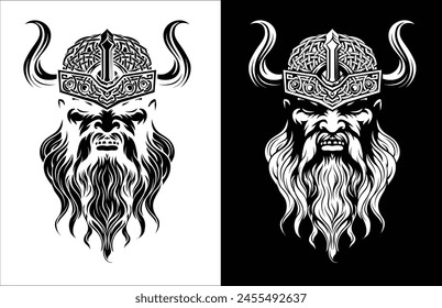 A Viking warrior or barbarian gladiator man mascot face looking strong wearing a helmet. In a retro vintage woodcut style.