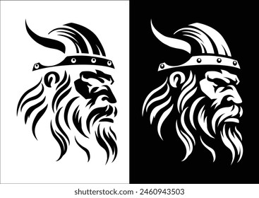 A Viking warrior or barbarian gladiator man mascot face looking strong wearing a helmet. In a retro vintage woodcut style.