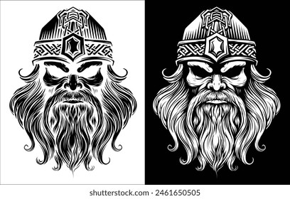 A Viking warrior or barbarian gladiator man mascot face looking strong wearing a helmet. In a retro vintage woodcut style.