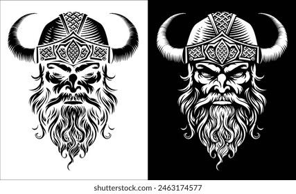 A Viking warrior or barbarian gladiator man mascot face looking strong wearing a helmet. In a retro vintage woodcut style.