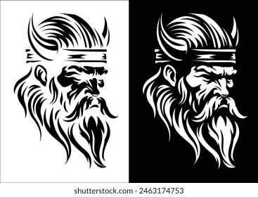 A Viking warrior or barbarian gladiator man mascot face looking strong wearing a helmet. In a retro vintage woodcut style.