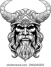 A Viking warrior or barbarian gladiator man mascot face looking strong wearing a helmet. In a retro vintage woodcut style.