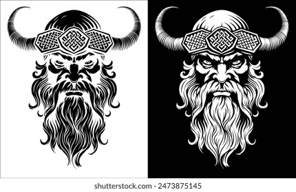 A Viking warrior or barbarian gladiator man mascot face looking strong wearing a helmet. In a retro vintage woodcut style.