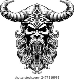 A Viking warrior or barbarian gladiator man mascot face looking strong wearing a helmet. In a retro vintage woodcut style.