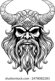 A Viking warrior or barbarian gladiator man mascot face looking strong wearing a helmet. In a retro vintage woodcut style.