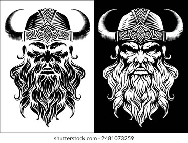 A Viking warrior or barbarian gladiator man mascot face looking strong wearing a helmet. In a retro vintage woodcut style.