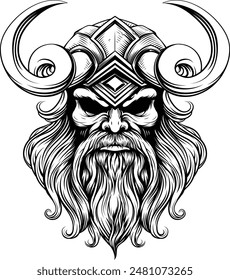 A Viking warrior or barbarian gladiator man mascot face looking strong wearing a helmet. In a retro vintage woodcut style.