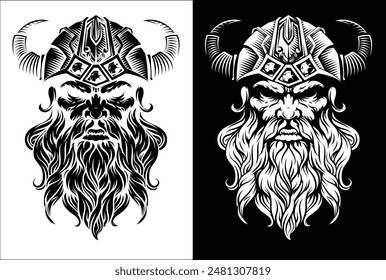 A Viking warrior or barbarian gladiator man mascot face looking strong wearing a helmet. In a retro vintage woodcut style.