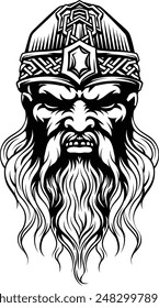 A Viking warrior or barbarian gladiator man mascot face looking strong wearing a helmet. In a retro vintage woodcut style.