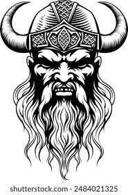 A Viking warrior or barbarian gladiator man mascot face looking strong wearing a helmet. In a retro vintage woodcut style.