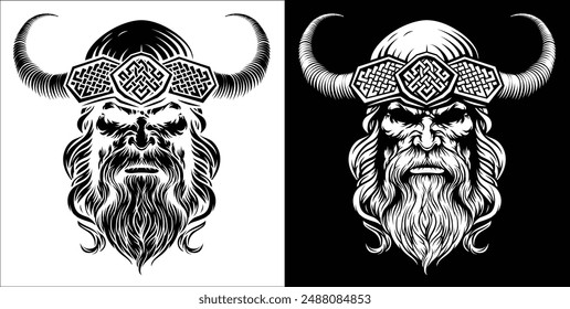 A Viking warrior or barbarian gladiator man mascot face looking strong wearing a helmet. In a retro vintage woodcut style.