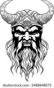 A Viking warrior or barbarian gladiator man mascot face looking strong wearing a helmet. In a retro vintage woodcut style.