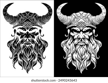 A Viking warrior or barbarian gladiator man mascot face looking strong wearing a helmet. In a retro vintage woodcut style.