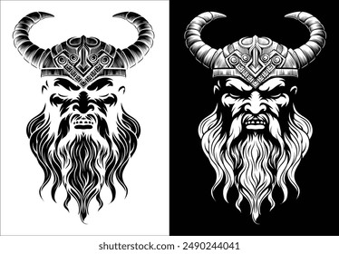 A Viking warrior or barbarian gladiator man mascot face looking strong wearing a helmet. In a retro vintage woodcut style.