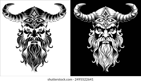 A Viking warrior or barbarian gladiator man mascot face looking strong wearing a helmet. In a retro vintage woodcut style.