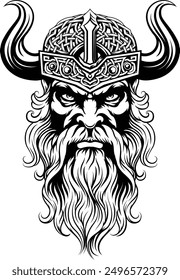 A Viking warrior or barbarian gladiator man mascot face looking strong wearing a helmet. In a retro vintage woodcut style.