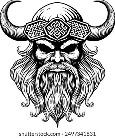 A Viking warrior or barbarian gladiator man mascot face looking strong wearing a helmet. In a retro vintage woodcut style.