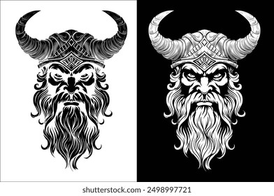 A Viking warrior or barbarian gladiator man mascot face looking strong wearing a helmet. In a retro vintage woodcut style.