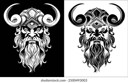 A Viking warrior or barbarian gladiator man mascot face looking strong wearing a helmet. In a retro vintage woodcut style.