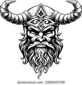 A Viking warrior or barbarian gladiator man mascot face looking strong wearing a helmet. In a retro vintage woodcut style.