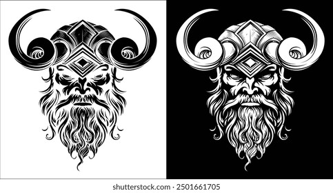 A Viking warrior or barbarian gladiator man mascot face looking strong wearing a helmet. In a retro vintage woodcut style.