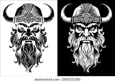 A Viking warrior or barbarian gladiator man mascot face looking strong wearing a helmet. In a retro vintage woodcut style.