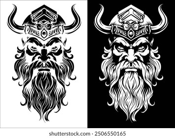 A Viking warrior or barbarian gladiator man mascot face looking strong wearing a helmet. In a retro vintage woodcut style.