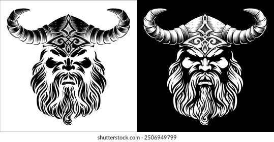 A Viking warrior or barbarian gladiator man mascot face looking strong wearing a helmet. In a retro vintage woodcut style.