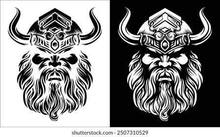 A Viking warrior or barbarian gladiator man mascot face looking strong wearing a helmet. In a retro vintage woodcut style.