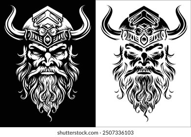 A Viking warrior or barbarian gladiator man mascot face looking strong wearing a helmet. In a retro vintage woodcut style.