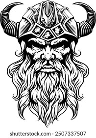 A Viking warrior or barbarian gladiator man mascot face looking strong wearing a helmet. In a retro vintage woodcut style.