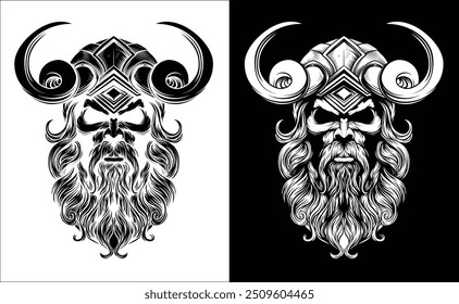 A Viking warrior or barbarian gladiator man mascot face looking strong wearing a helmet. In a retro vintage woodcut style.