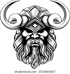 A Viking warrior or barbarian gladiator man mascot face looking strong wearing a helmet. In a retro vintage woodcut style.