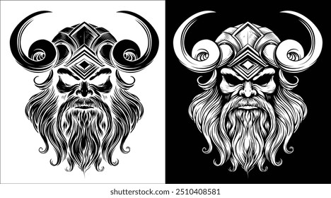 A Viking warrior or barbarian gladiator man mascot face looking strong wearing a helmet. In a retro vintage woodcut style.