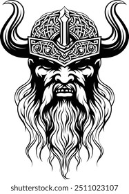 A Viking warrior or barbarian gladiator man mascot face looking strong wearing a helmet. In a retro vintage woodcut style.