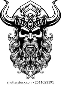 A Viking warrior or barbarian gladiator man mascot face looking strong wearing a helmet. In a retro vintage woodcut style.