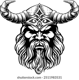 A Viking warrior or barbarian gladiator man mascot face looking strong wearing a helmet. In a retro vintage woodcut style.