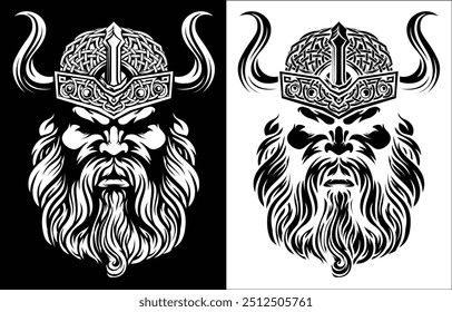 A Viking warrior or barbarian gladiator man mascot face looking strong wearing a helmet. In a retro vintage woodcut style.