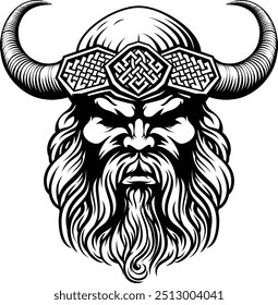 A Viking warrior or barbarian gladiator man mascot face looking strong wearing a helmet. In a retro vintage woodcut style.