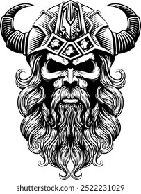 A Viking warrior or barbarian gladiator man mascot face looking strong wearing a helmet. In a retro vintage woodcut style.