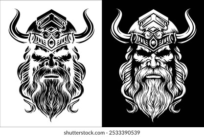 A Viking warrior or barbarian gladiator man mascot face looking strong wearing a helmet. In a retro vintage woodcut style.