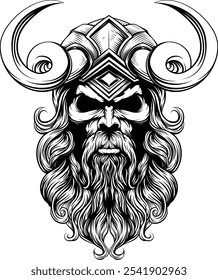 A Viking warrior or barbarian gladiator man mascot face looking strong wearing a helmet. In a retro vintage woodcut style.