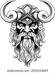 A Viking warrior or barbarian gladiator man mascot face looking strong wearing a helmet. In a retro vintage woodcut style.