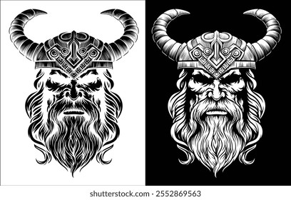 A Viking warrior or barbarian gladiator man mascot face looking strong wearing a helmet. In a retro vintage woodcut style.