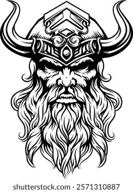 A Viking warrior or barbarian gladiator man mascot face looking strong wearing a helmet. In a retro vintage woodcut style.