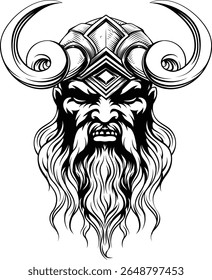 A Viking warrior or barbarian gladiator man mascot face looking strong wearing a helmet. In a retro vintage woodcut style.